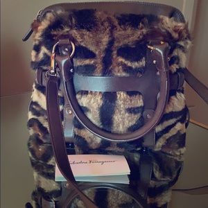 Ferragamo perfect size leather corseted fur bag